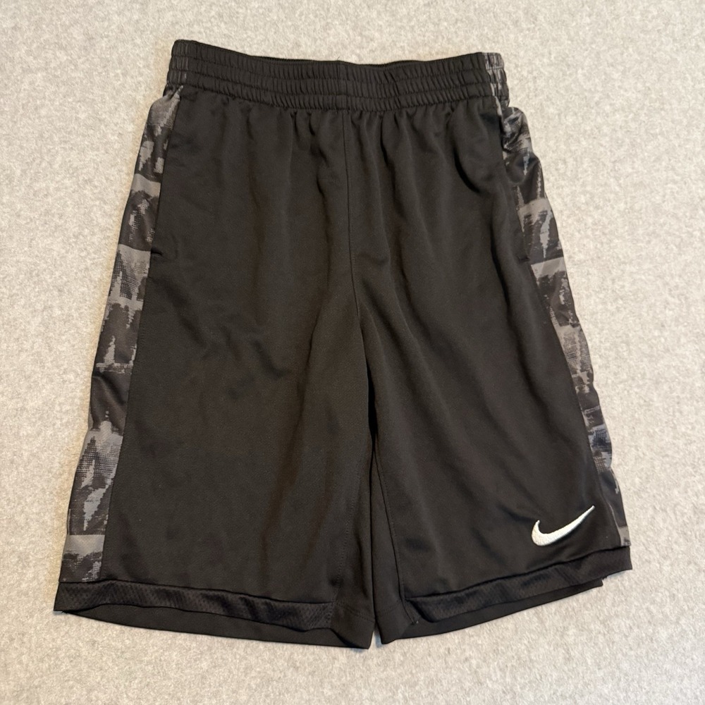 Nike Dri Fit Drawstring Gray Black Athletic Sports Shorts Logo Youth Boys M